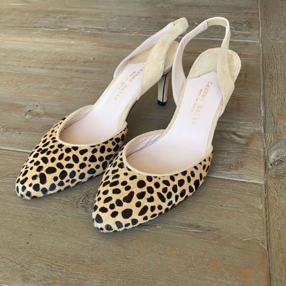 Anthropologie Carmen Salas Cheetah Calf Hair Leather Slingback Pumps 9.5 - Picture 3 of 10